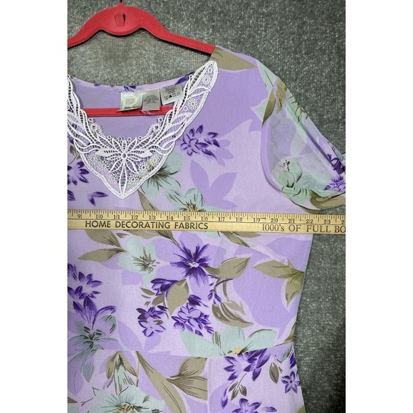 VTG Roamans Maxi Dress Womens Size 14W Purple Green Yellow Floral Polka Dot‎ - Picture 4 of 5